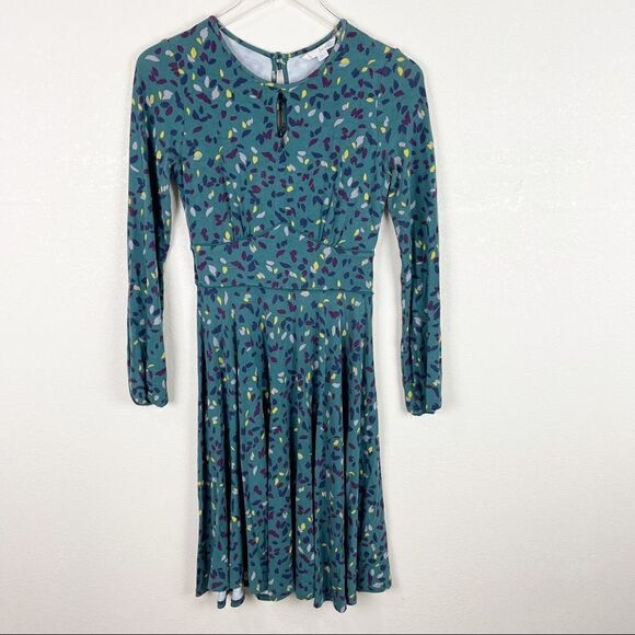 Boden Midi Long Sleeve Floral Green Print Size 6 - Picture 1 of 9